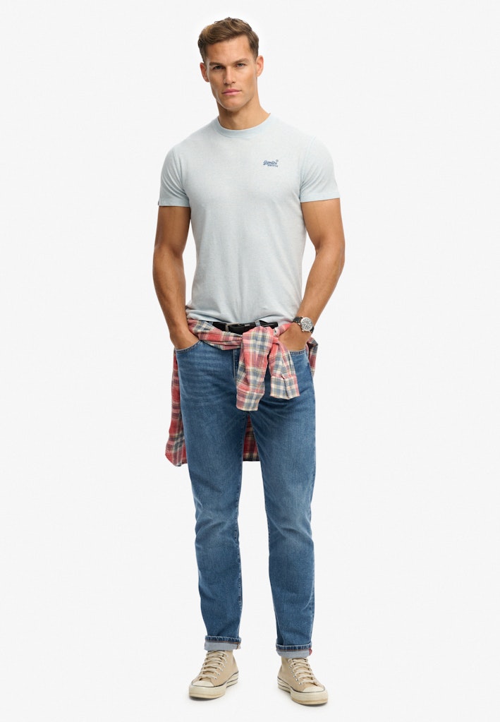 SUPERDRY Essential Logo Emb Tee-Icy Blue Marl/navy Icy Blue Marl/Navy model front view