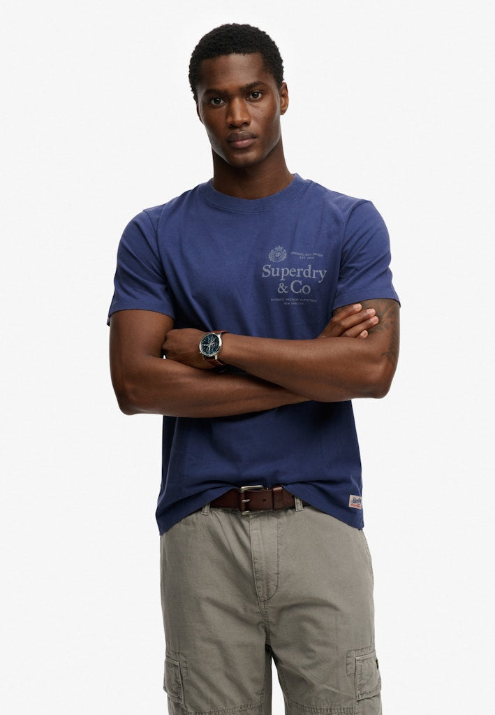 Superdry 1954 Company Relaxed Tee in Hampton Blue front model view