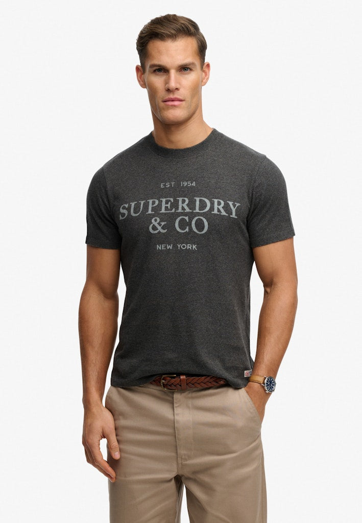 Superdry 1954 Company Relaxed Tee in Light Charcoal Marl front model view