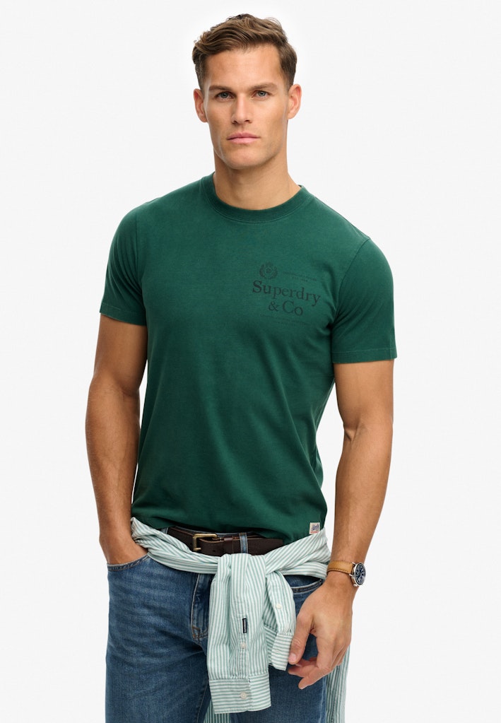 Superdry 1954 Company Relaxed Tee in Varsity Green front model view