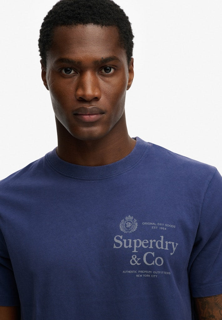 Superdry 1954 Company Relaxed Tee in Hampton Blue half model view