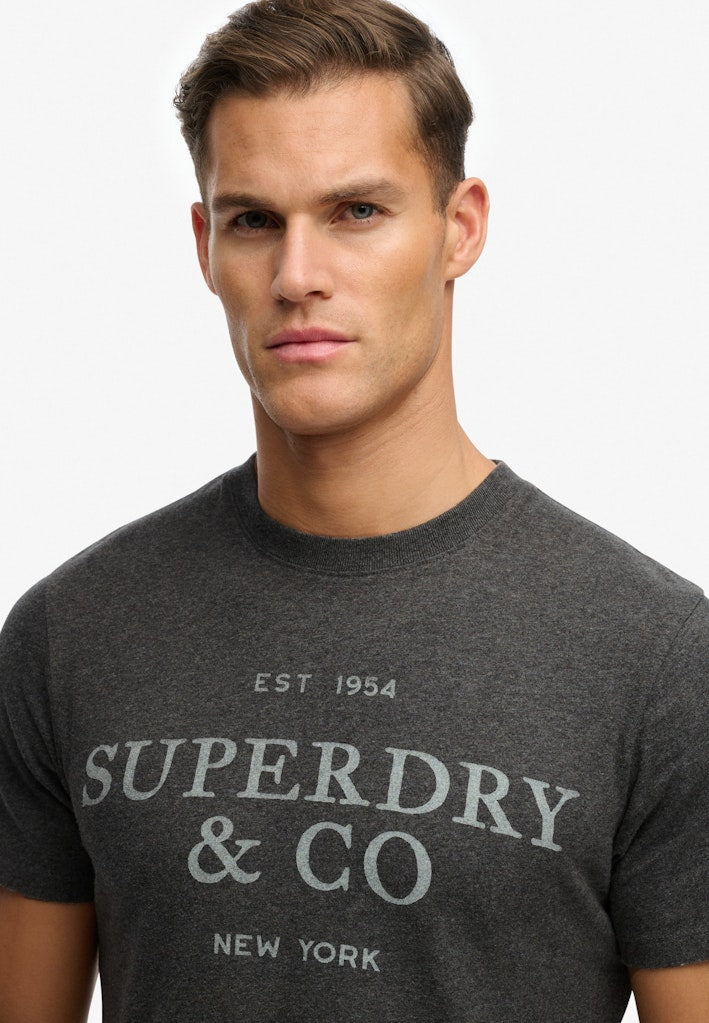 Superdry 1954 Company Relaxed Tee in Light Charcoal Marl half model view
