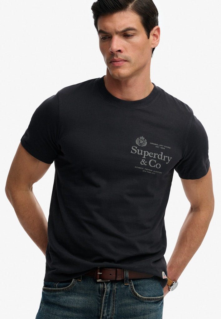Superdry 1954 Company Relaxed Tee in Dark Navy angled model view