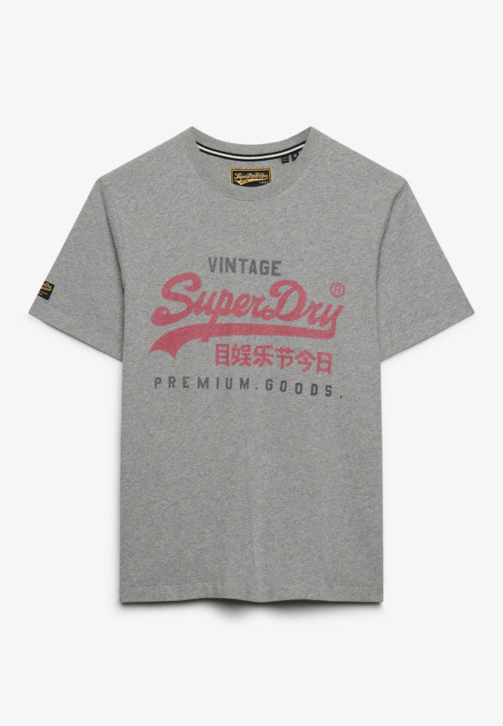 Superdry Vintage Logo Heritage Relaxed Tee in Dark Vintage Grey Marl front view