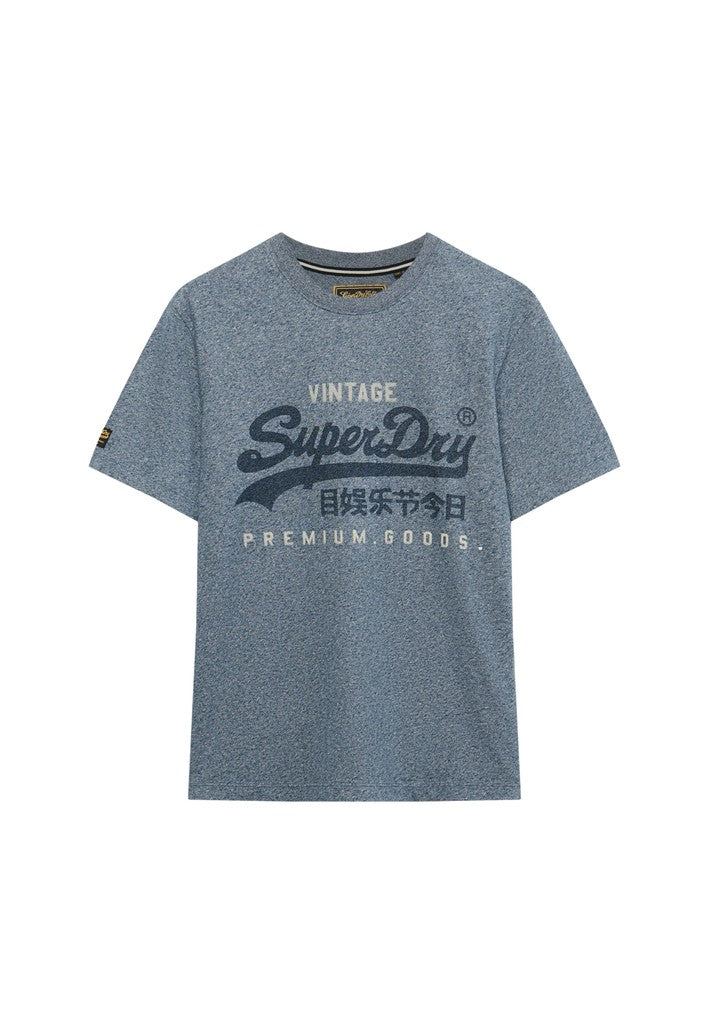 Superdry Vintage Logo Heritage Relaxed Tee in Denim Blue Marl angled view