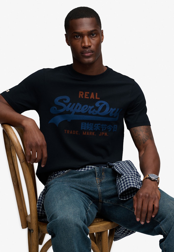 SUPERDRY Vintage Logo Classic Tee-Eclipse Navy Red Eclipse Navy detail view