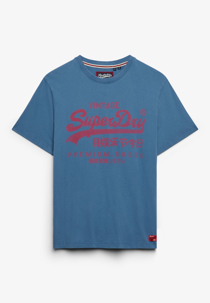 Superdry Vintage Logo Classic Tee in Wedgewood Blue front view