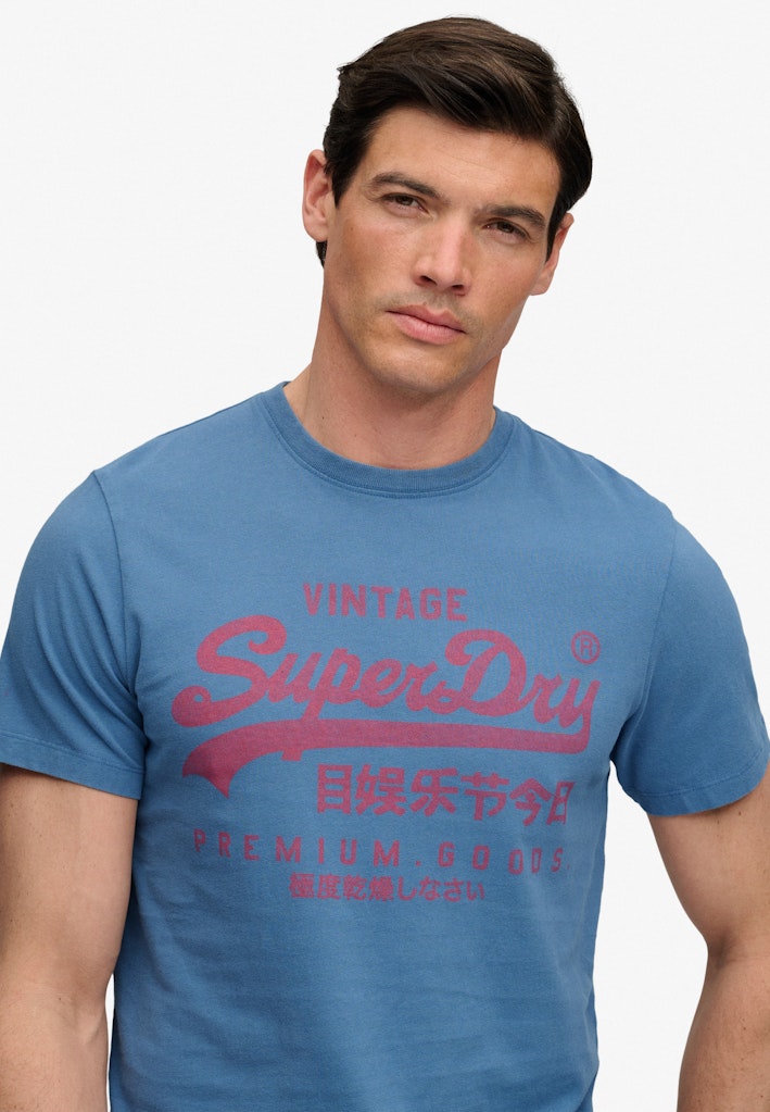 Superdry Vintage Logo Classic Tee in Wedgewood Blue half model view