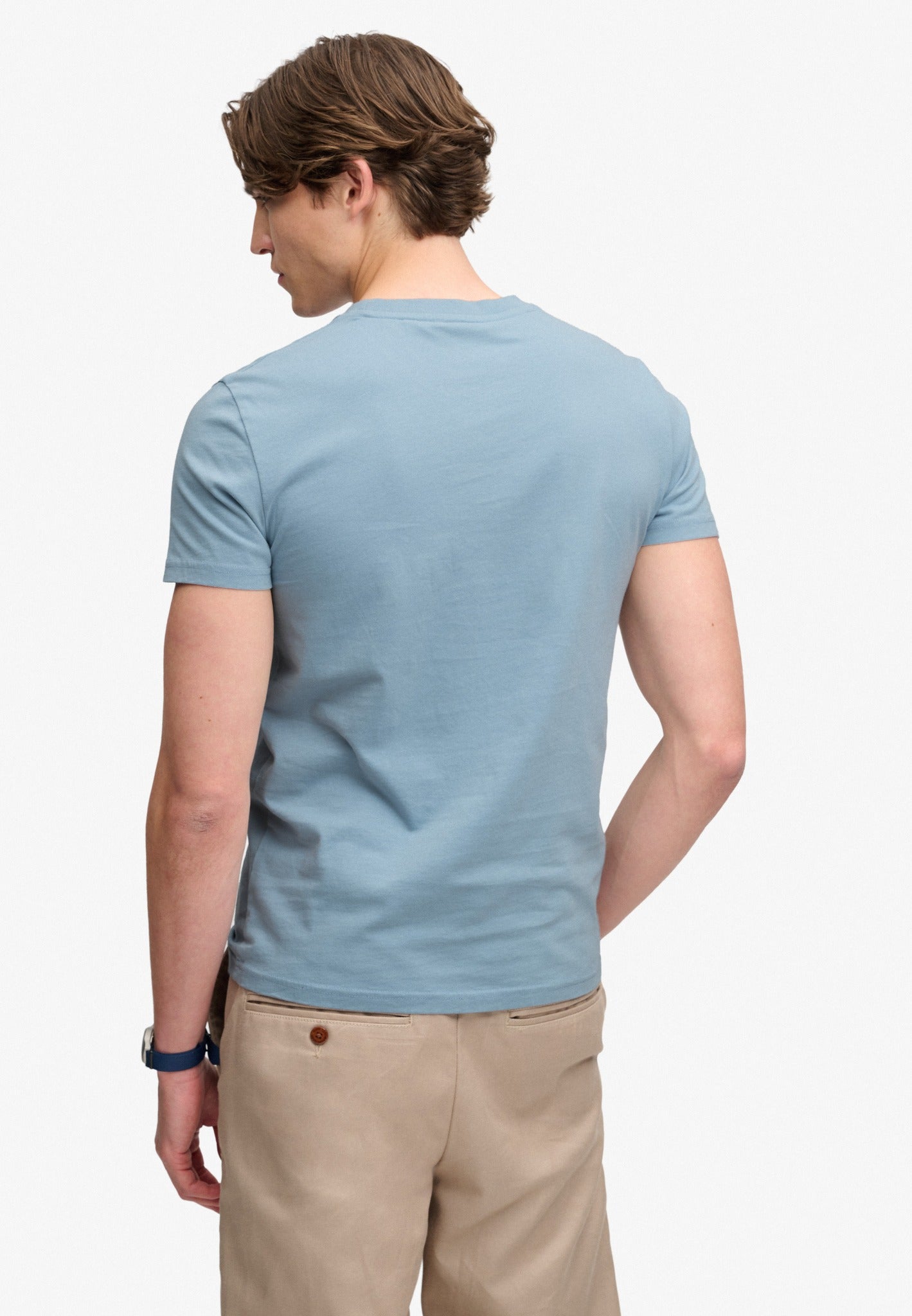 Superdry Essential Company Logo Tee in China Blue/Pink back model view
