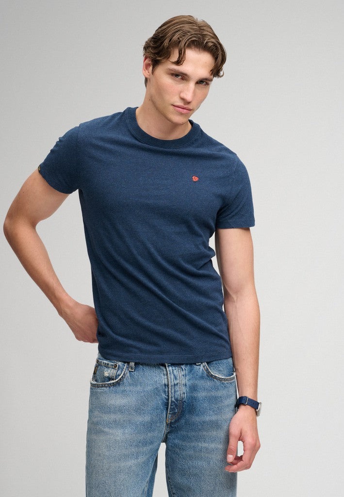 Superdry Essential Logo embroidered T-shirt in Deep Sea Blue Marl/Orange front model view