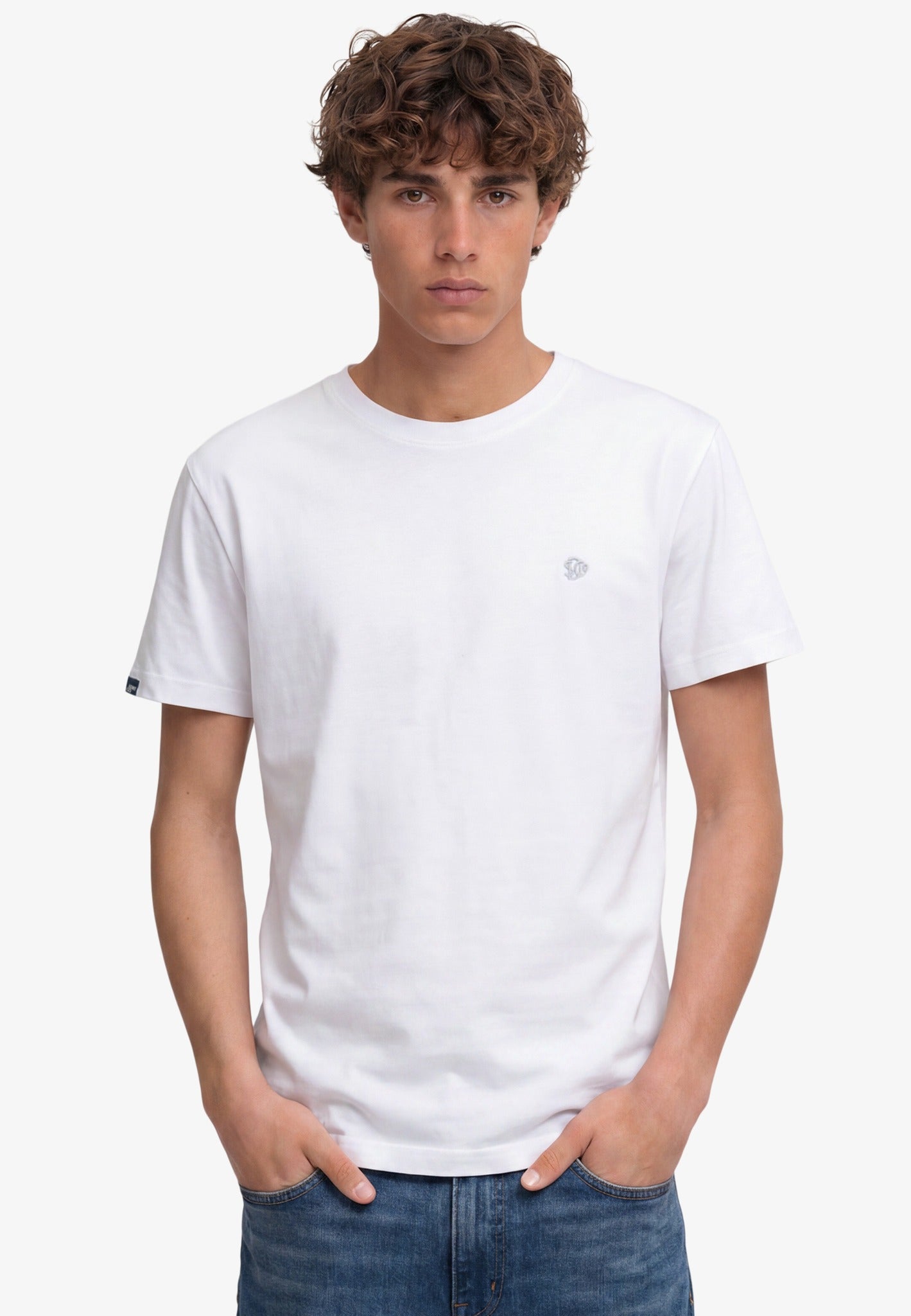 Superdry Essential Sdco Logo Embroidered Tee in Optic/Cold Grey front model view