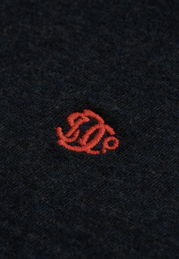 Superdry Essential Sdco Logo Embroidered Tee in Deep Sea Blue Marl/Orange embroidered logo detail