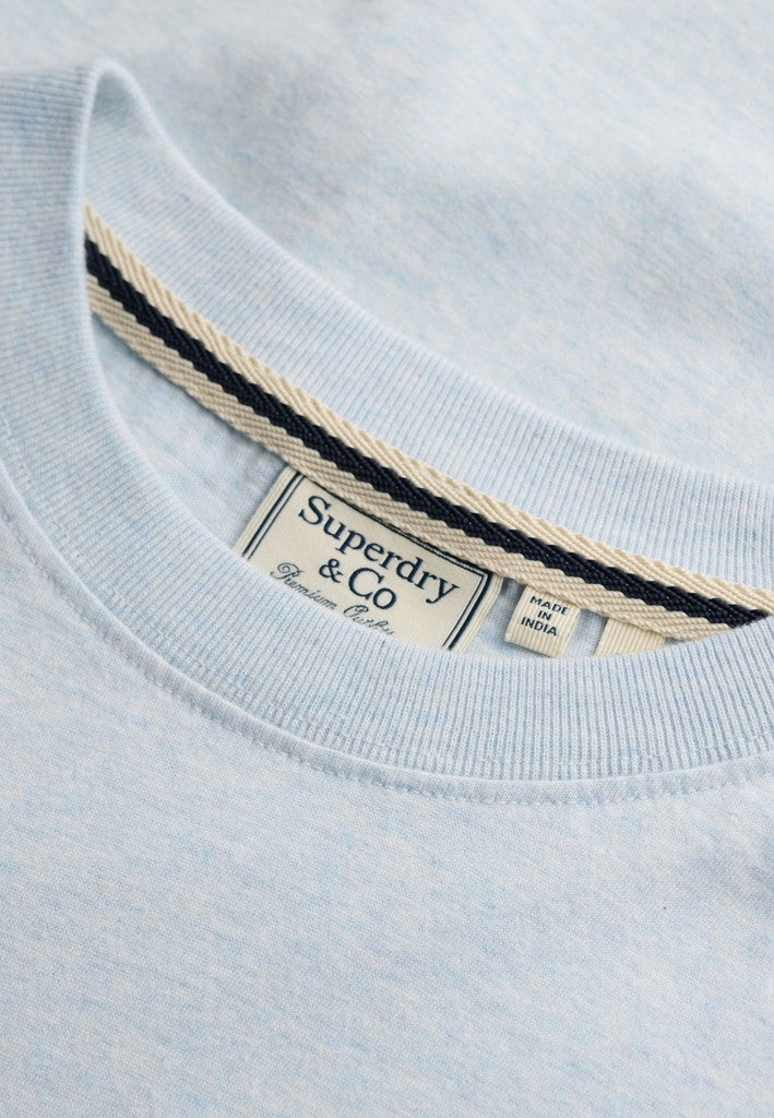 Superdry Essential Sdco Logo Embroidered Tee in Icy Blue Marl/Light Blue collar detail