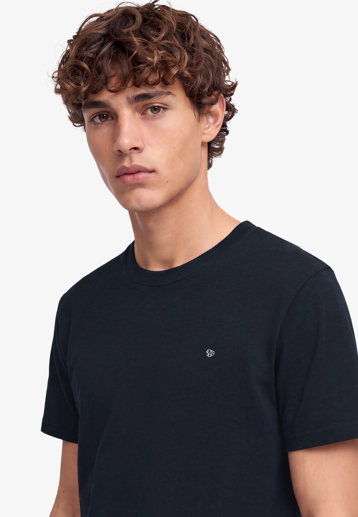 Superdry Essential Sdco Logo Embroidered Tee in Eclipse Navy/Chalk on model