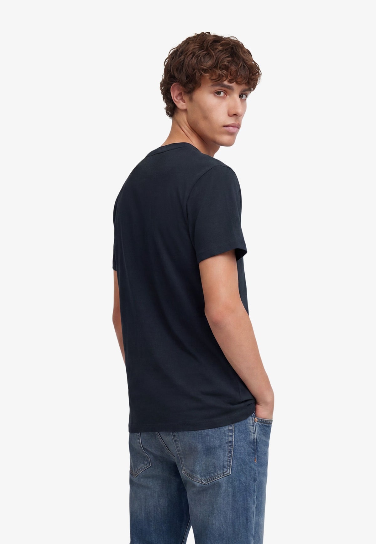Superdry Essential Sdco Logo Embroidered Tee in Eclipse Navy/Chalk back view on model