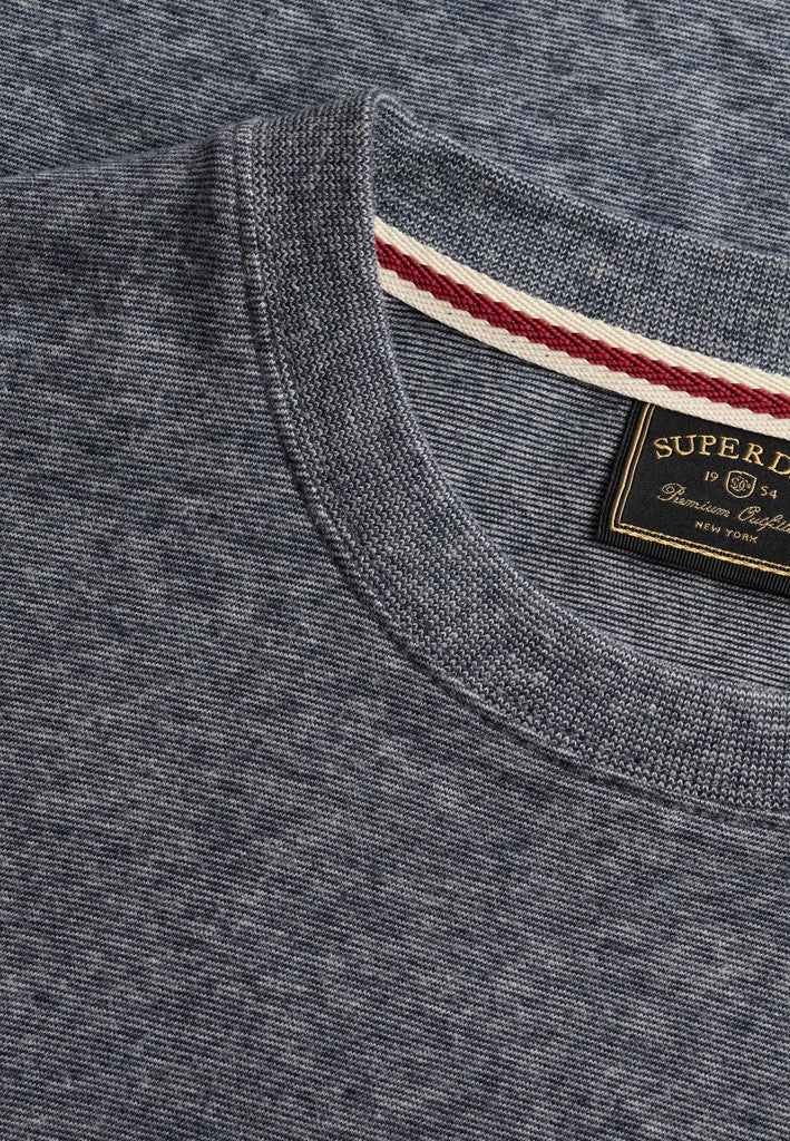 Superdry Essential Stacked Logo Embroidered Tee in Eclipse Navy/Grey Feeder/Grey collar detail
