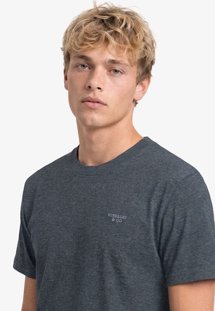 Superdry Essential Stacked Logo Embroidered Tee in Eclipse Navy/Grey Feeder/Grey half model view