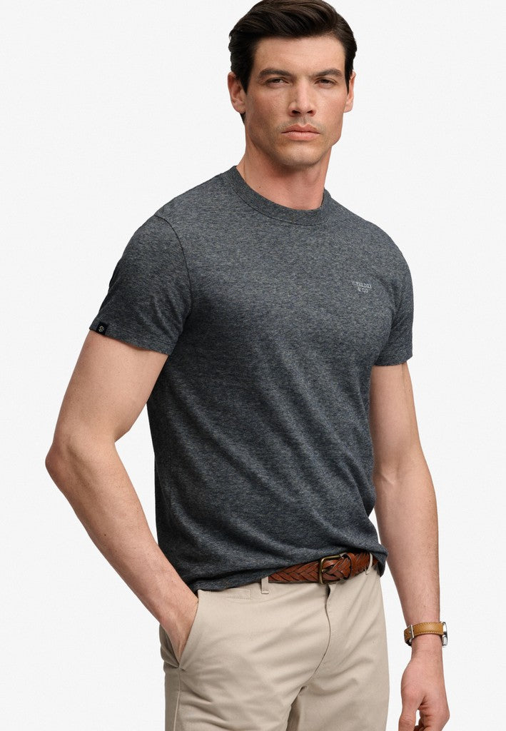 Superdry Essential Stacked Logo Embroidered Tee in Eclipse Navy/Grey Feeder/Grey angled model view