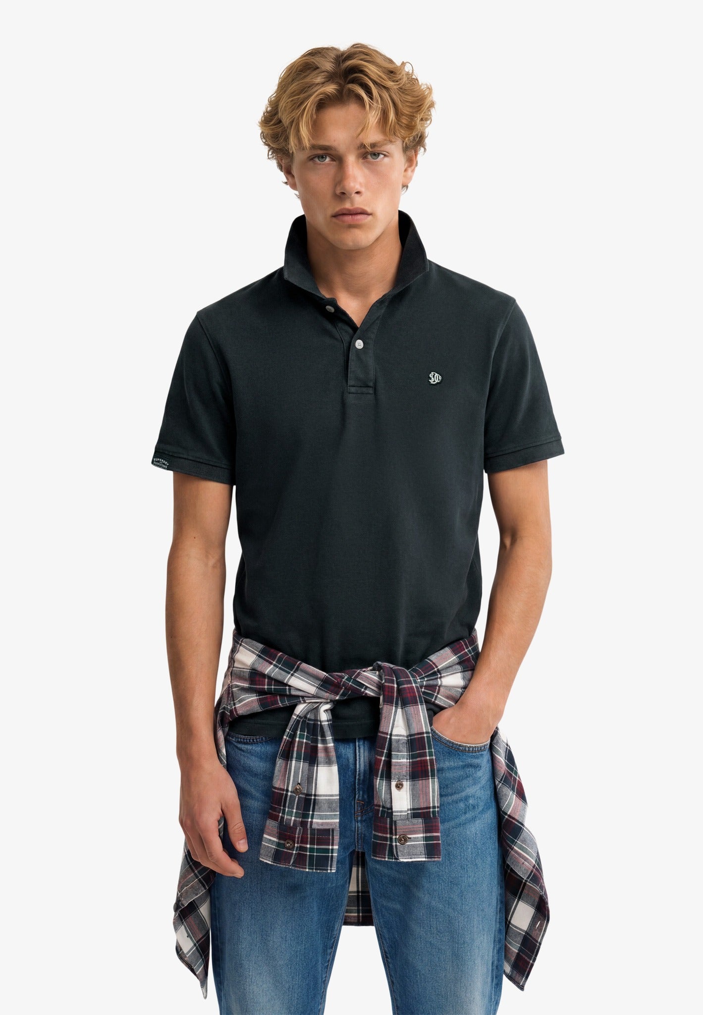 Superdry Vintage Destroy Polo in Eclipse Navy half model view