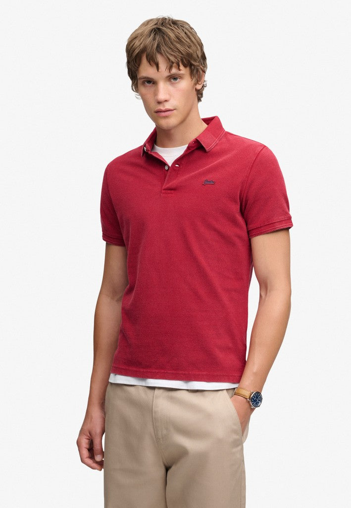 Superdry Classic Pique Polo in Red Dahlia front model view