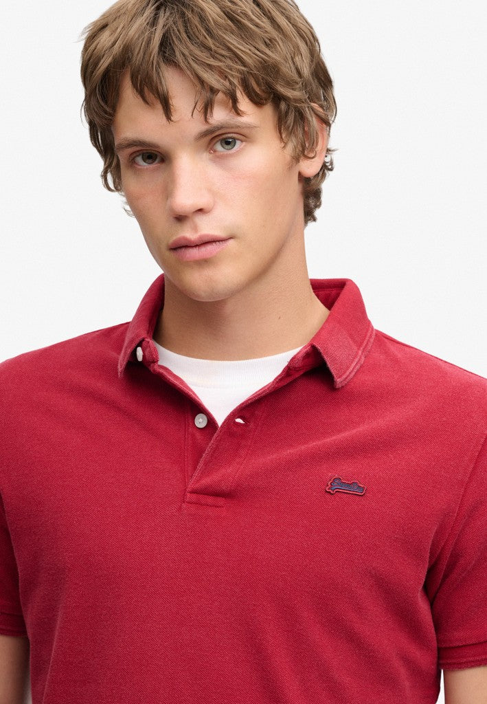 Superdry Classic Pique Polo in Red Dahlia half model view