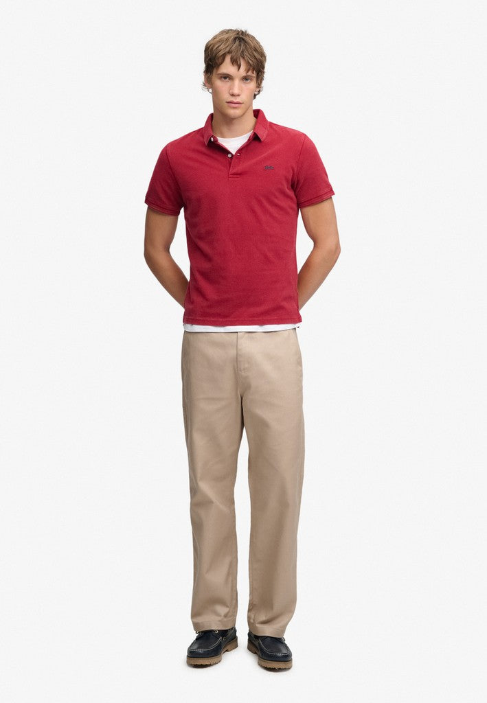 Superdry Classic Pique Polo in Red Dahlia full length model view