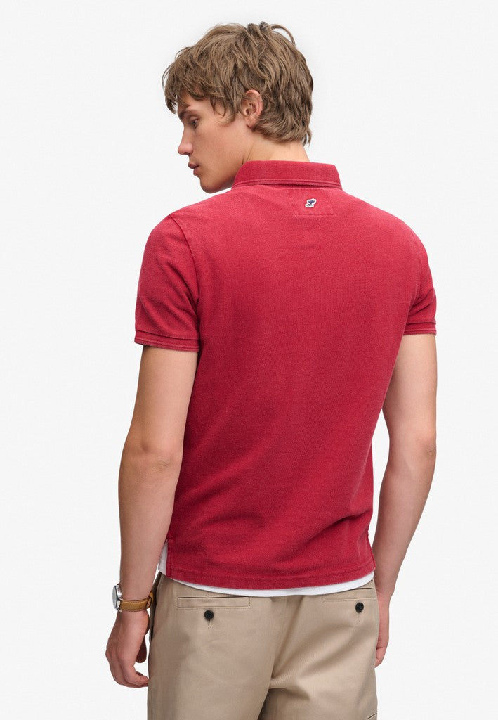 Superdry Classic Pique Polo in Red Dahlia back model view