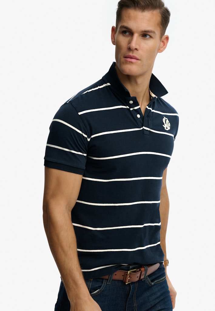 SUPERDRY Vintage Stripe Jersey Polo-Navy Stripe Navy Stripe model front view