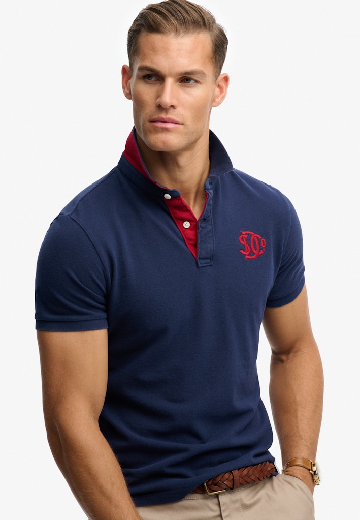 SUPERDRY Pique Monogram Polo-Darkest Navy/red Darkest Navy/Red back view