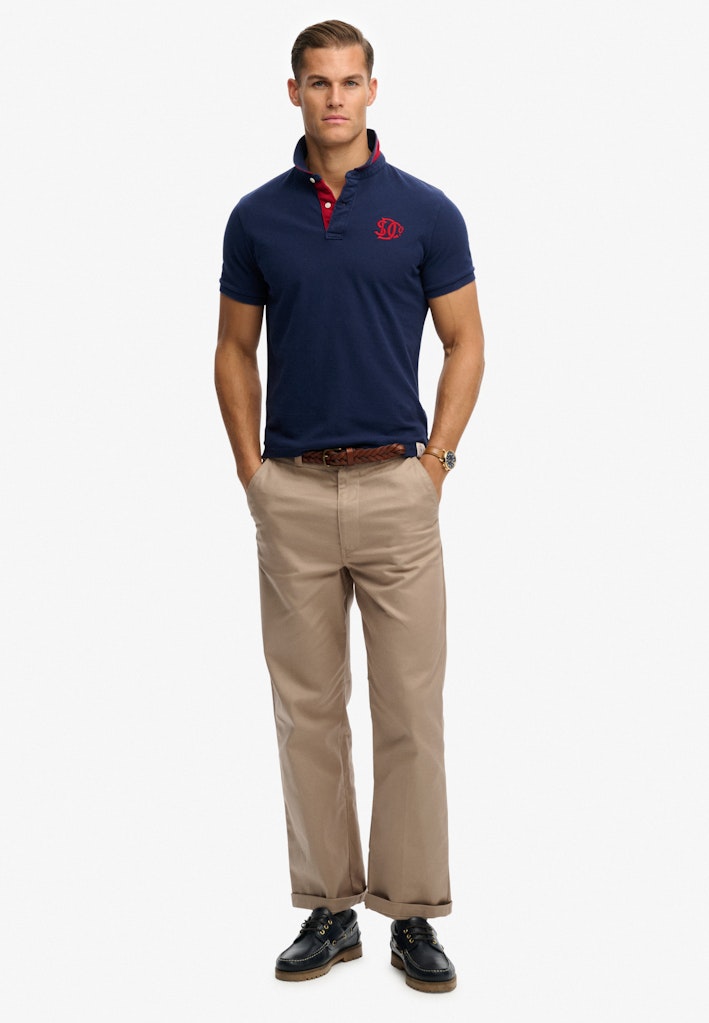 SUPERDRY Pique Monogram Polo-Darkest Navy/red Darkest Navy/Red model front view