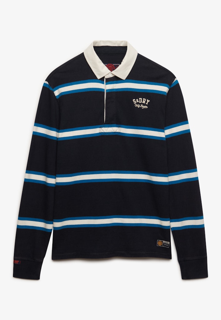 Superdry Vintage Athletic Stripe Rugby in Navy Stripe front view