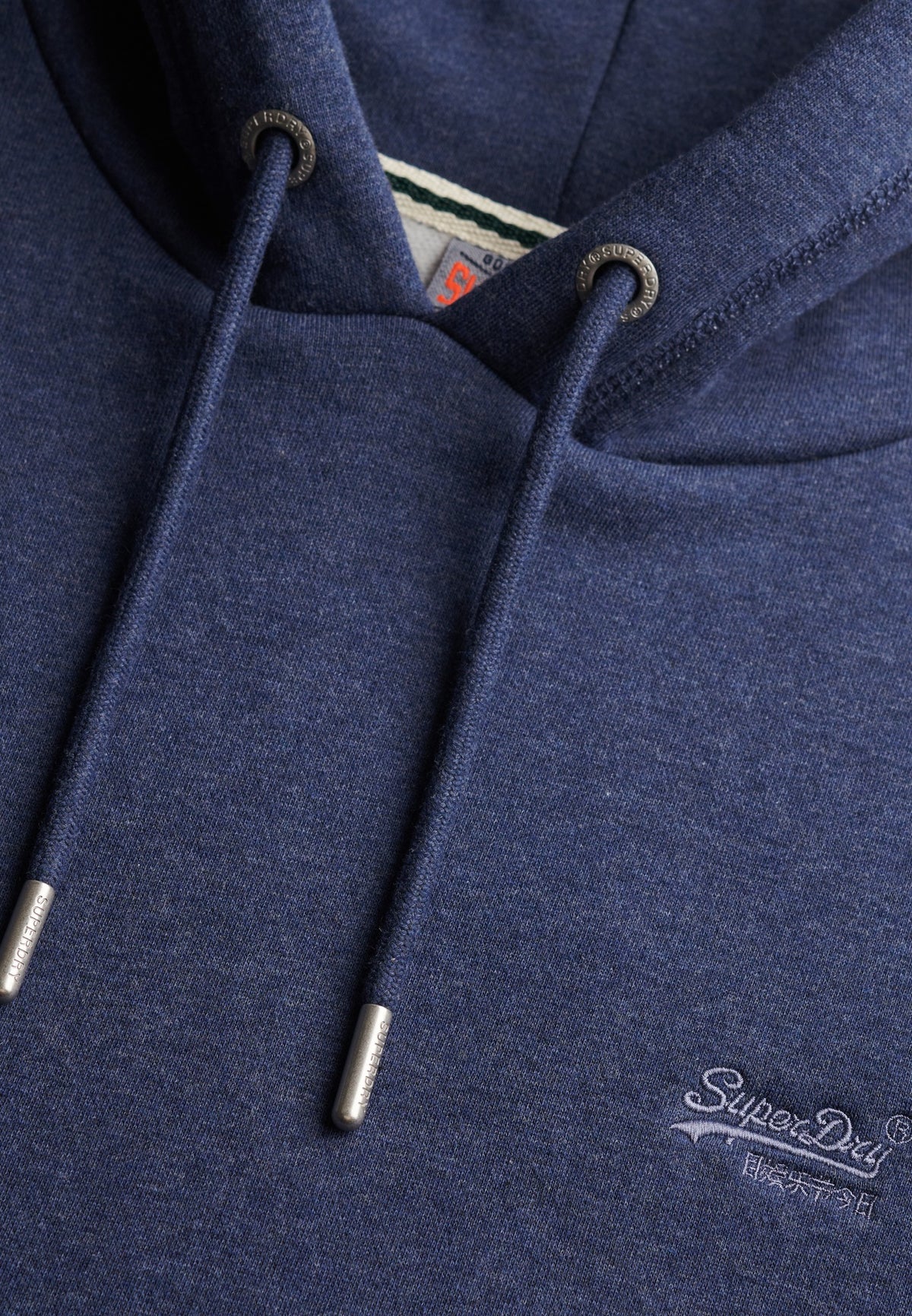 Superdry Essential Logo Hoodie Hb in Sailor Blue Marl drawstring detail