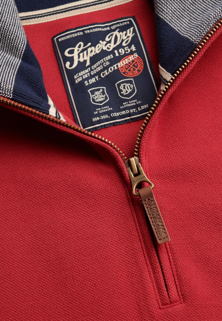 SUPERDRY Essential Pique Half Zip-Prep Red Prep Red model front view