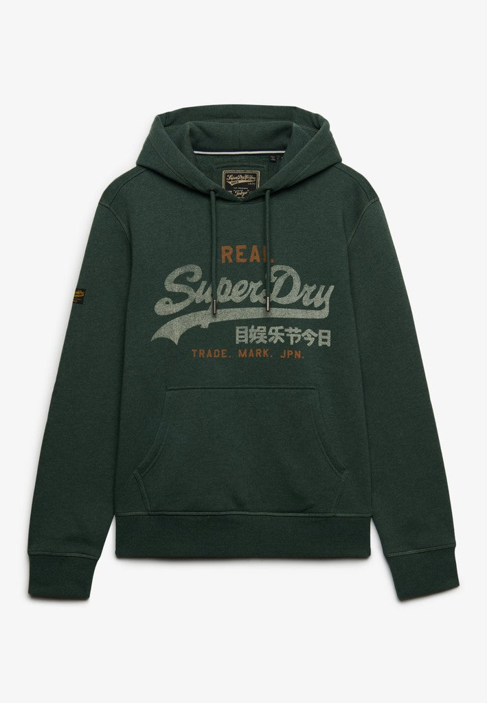 Superdry Vintage Logo Heritage Relaxed Hood in Denver Green Marl front view