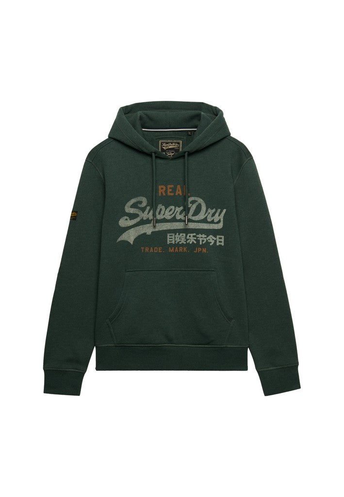 Superdry Vintage Logo Heritage Relaxed Hood in Denver Green Marl angled view