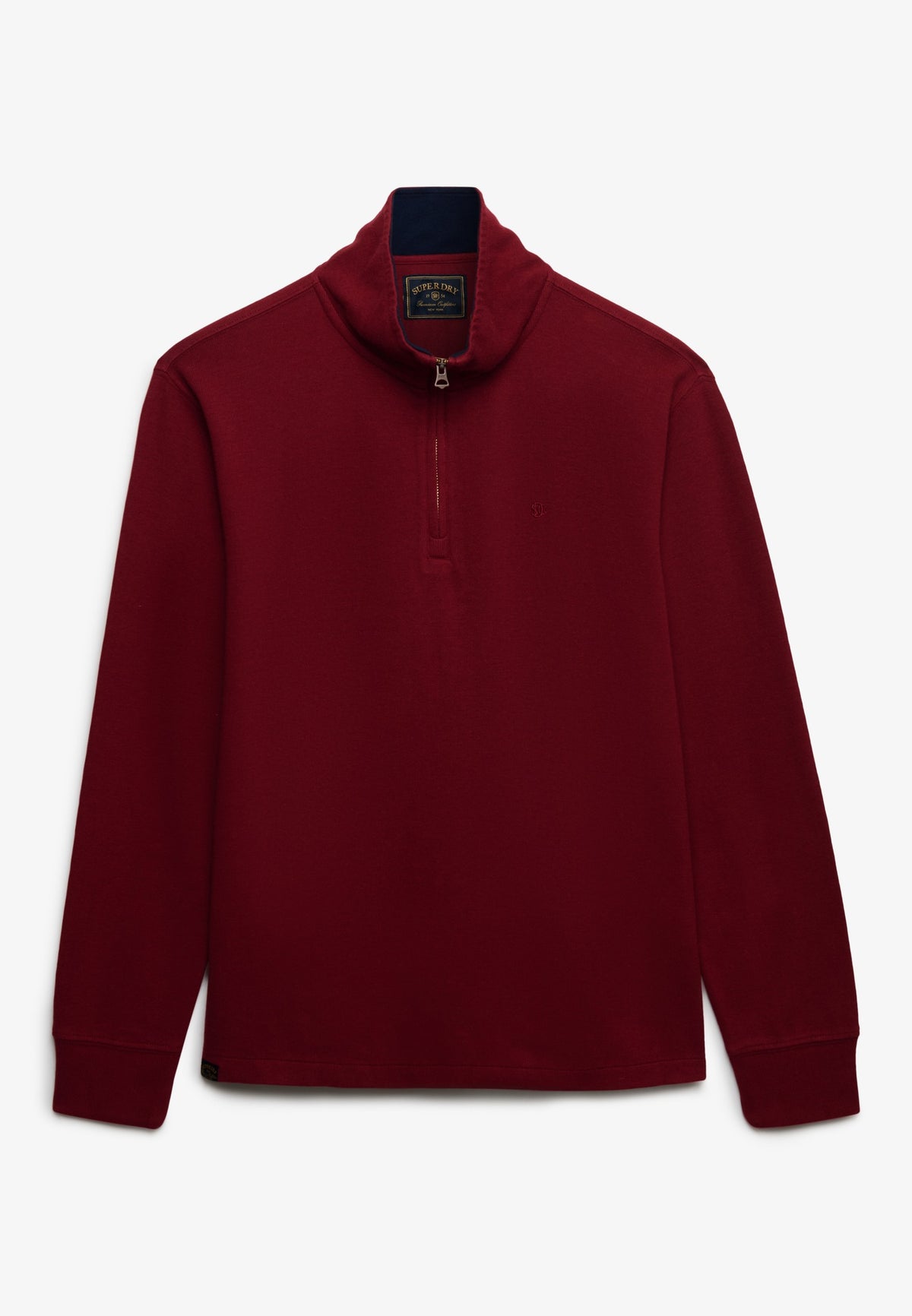 Superdry Garment Dye Rib Half Zip in Cherry Burgundy angled view