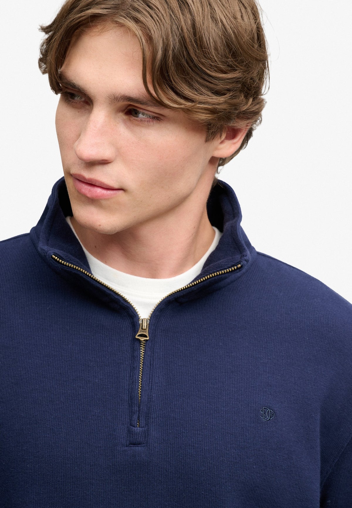 Superdry Garment Dye Rib Half Zip in Super Dark Navy upper body view