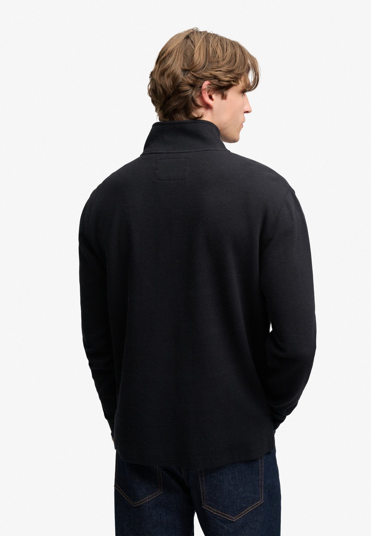Superdry Garment Dye Rib Half Zip in Meteorite Black back view