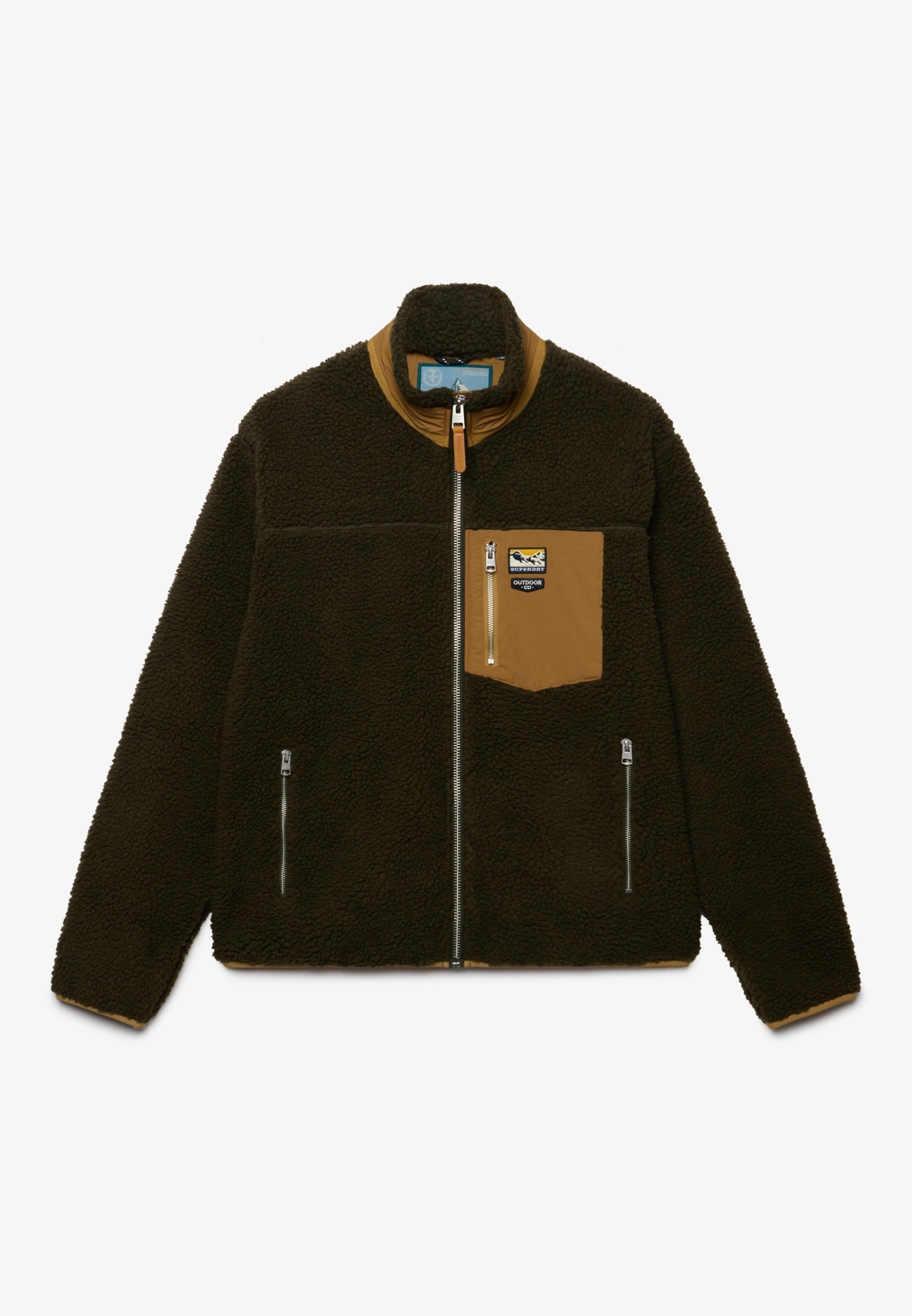 Superdry Mountain Full Zip Fleece in Surplus Goods Olive/Deep Brown front view