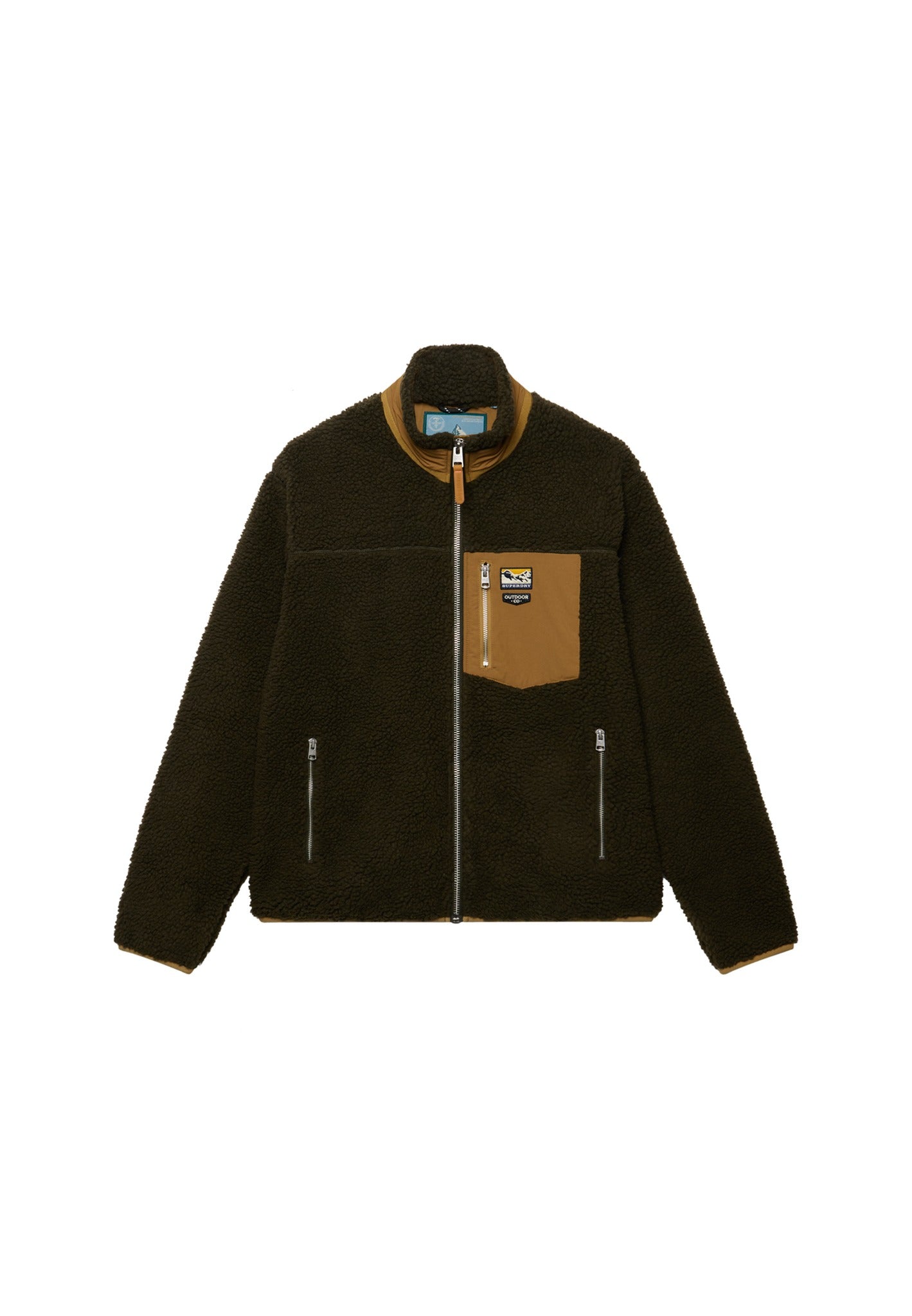 Superdry Mountain Full Zip Fleece in Surplus Goods Olive/Deep Brown angled view