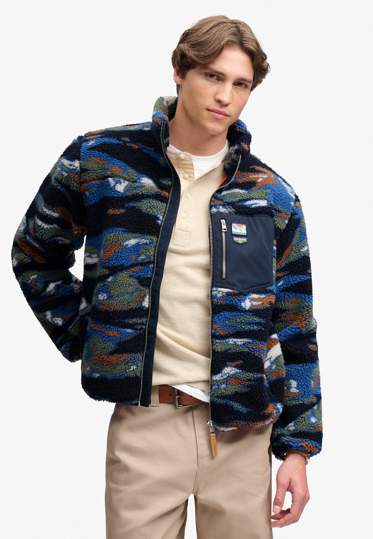 Superdry Terrain Fleece Zip Thru in Navy Terrain upper body view