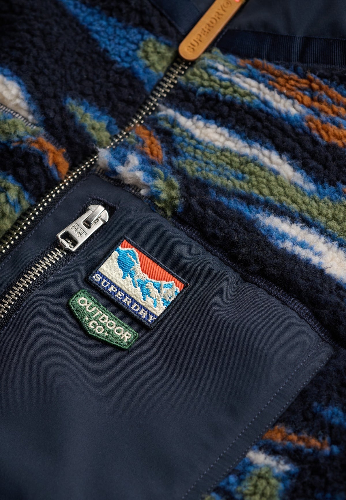 Superdry Terrain Fleece Zip Thru in Navy Terrain zip and logo detail