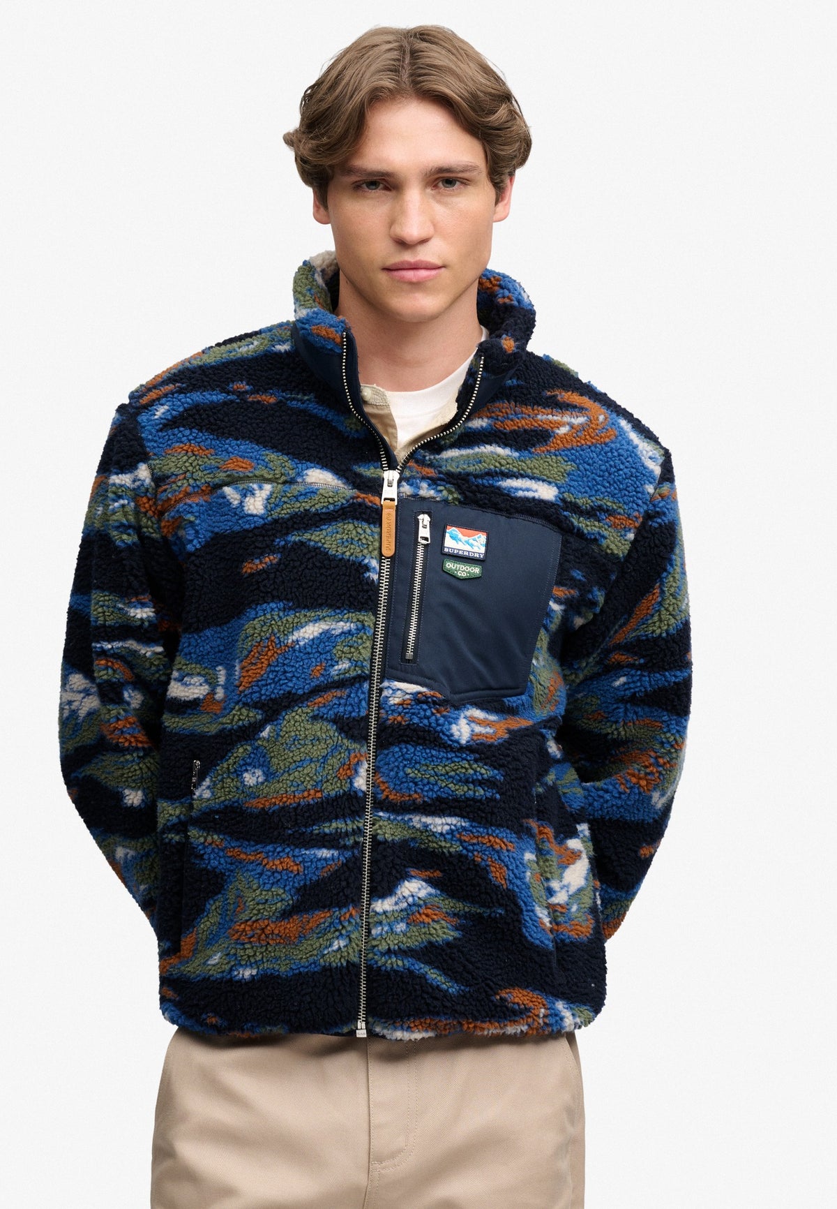 Superdry Terrain Fleece Zip Thru in Navy Terrain on model