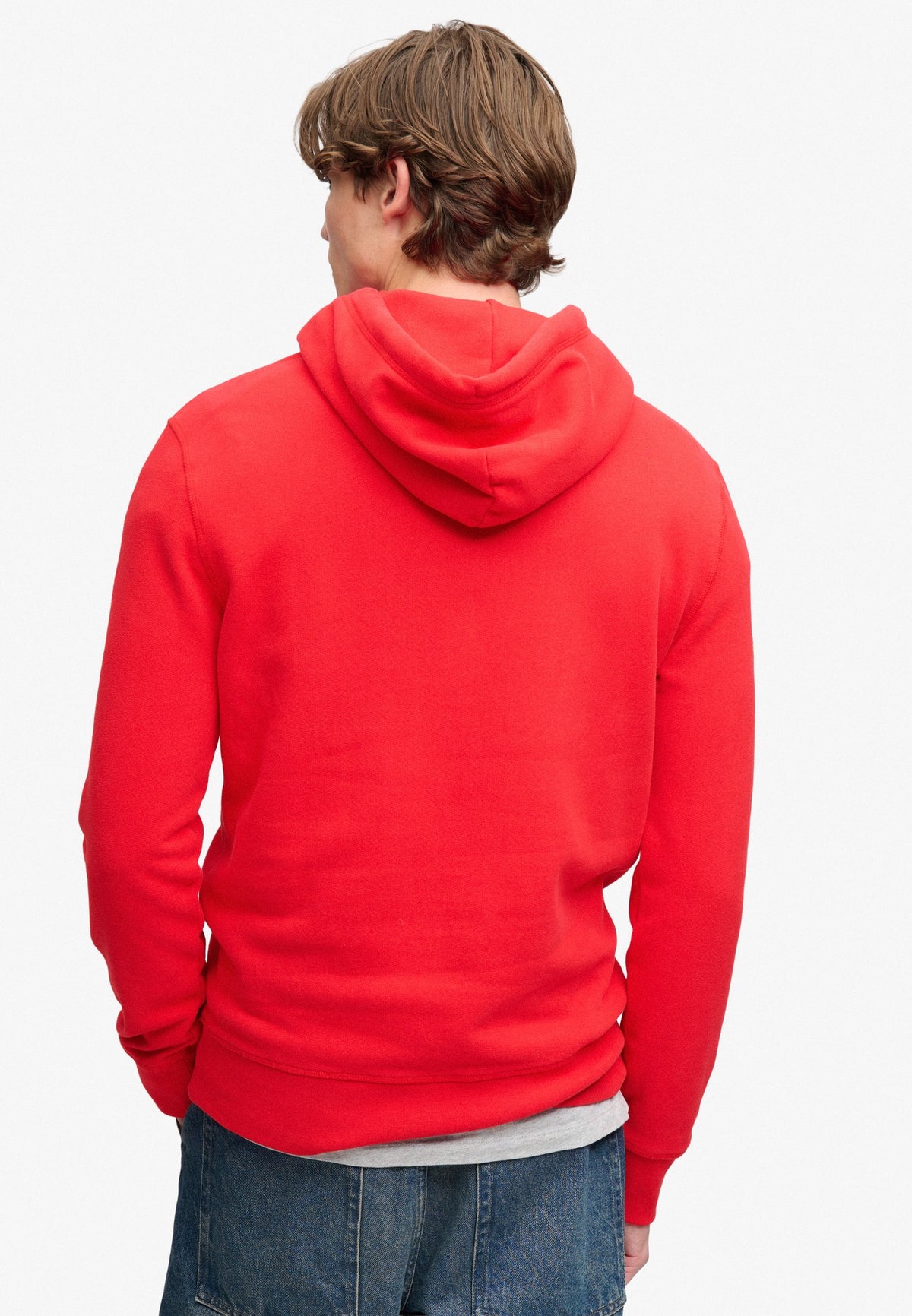 Superdry Vintage Logo Classic Hoodie in Indiana Red back view on model
