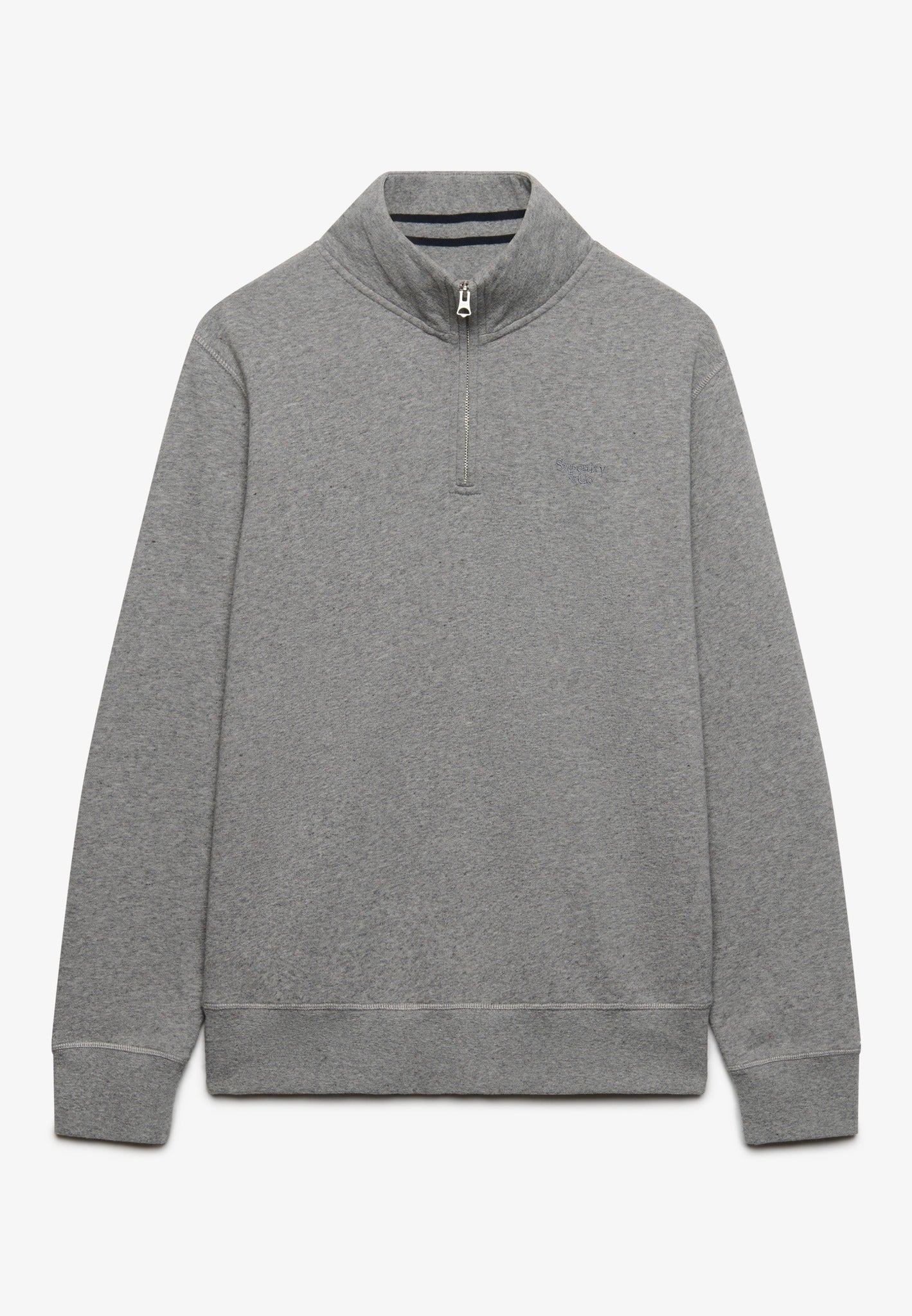 Superdry Essential Serif Logo Half Zip in Dark Vintage Grey Marl front view