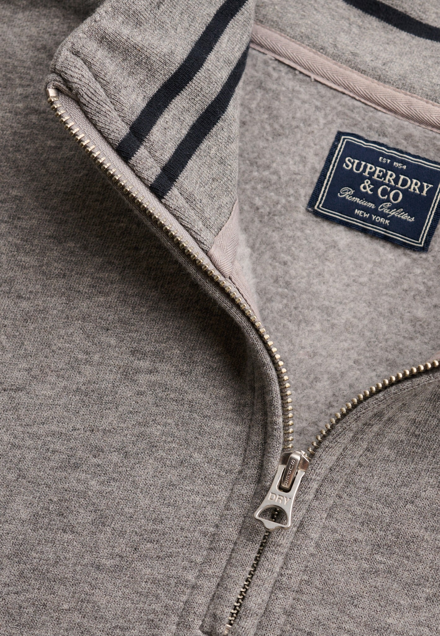 Superdry Essential Serif Logo Half Zip in Dark Vintage Grey Marl half zip detail