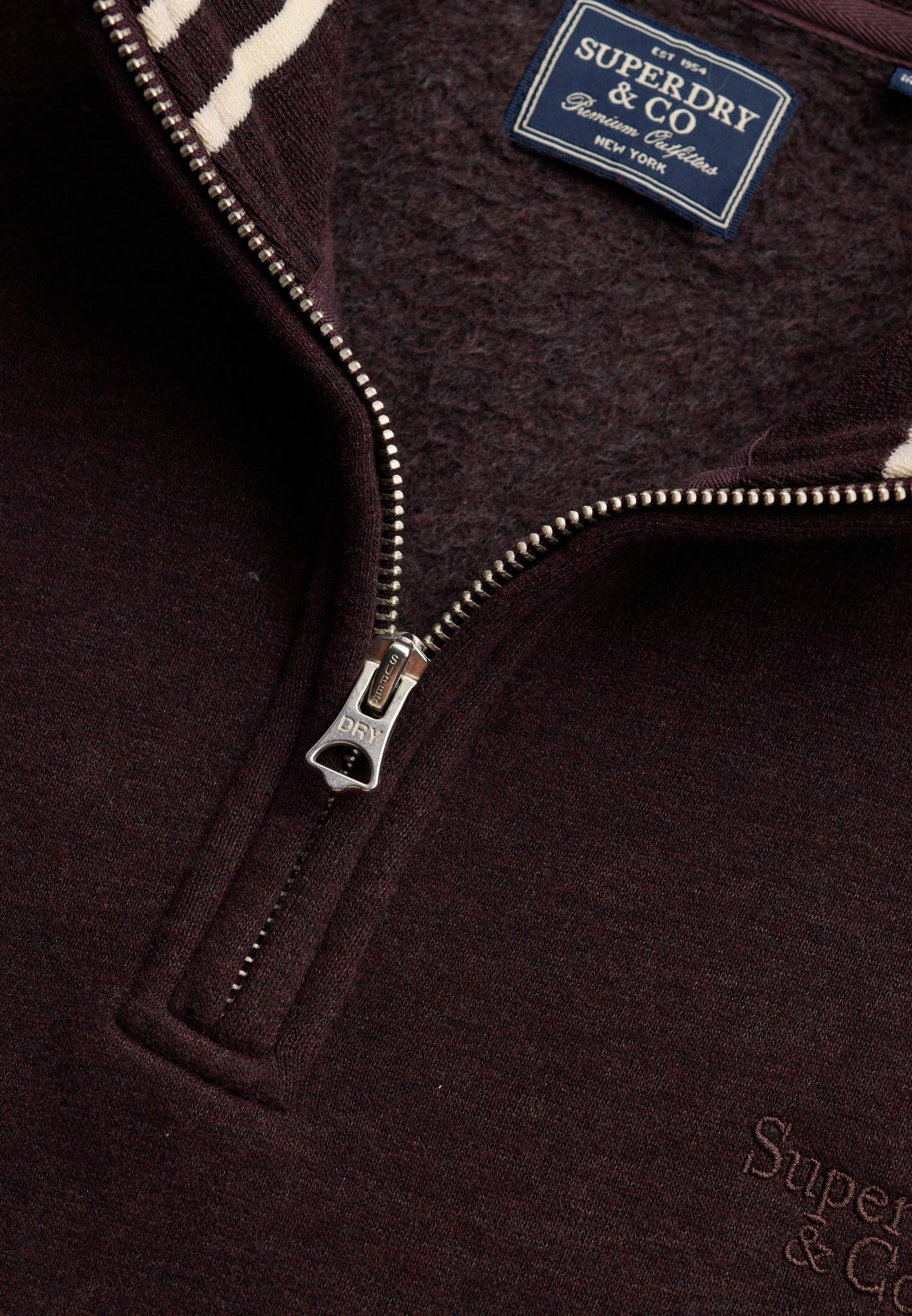 Superdry Essential Serif Logo Half Zip in Heritage Port Marl half zip detail