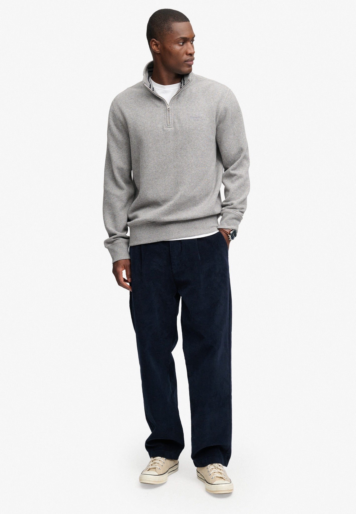 Superdry Essential Serif Logo Half Zip in Dark Vintage Grey Marl full length view