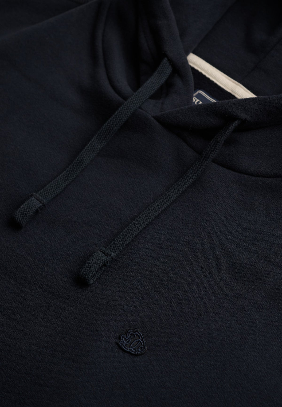 Superdry Essential Sdco Logo Hoodie in Dark Navy hood and logo detail
