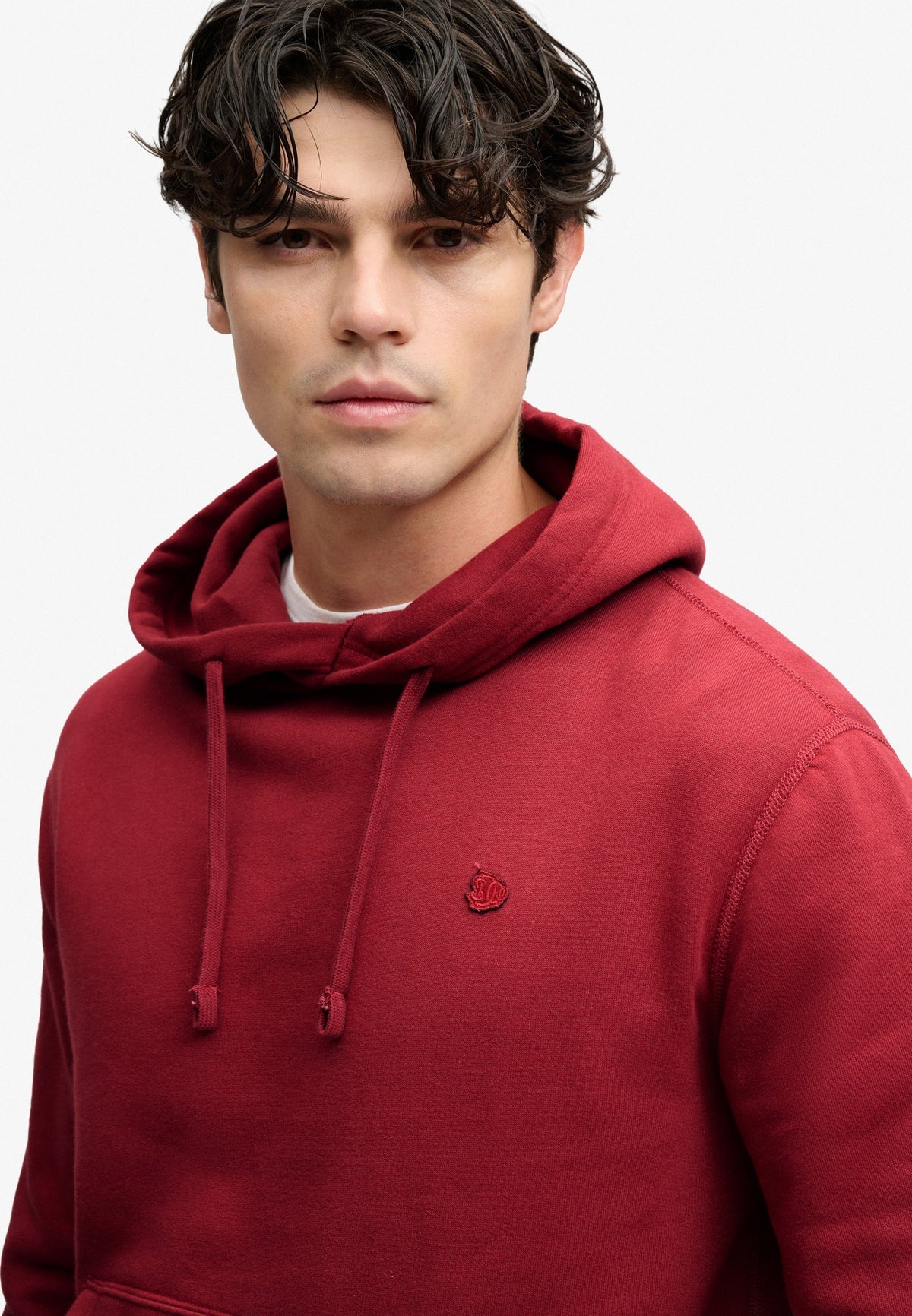 Superdry Essential Sdco Logo Hoodie in League Red upper body model view